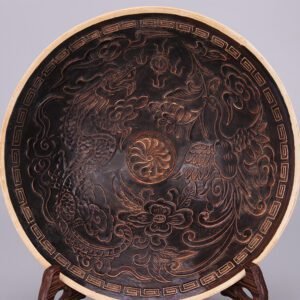 Song Dynasty Ding Kiln Carved Black-Gold Glaze Dragon and Phoenix Bowl