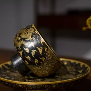 Black Lacquer Gold-Painted Cloud and Dragon Pattern Cup Stand