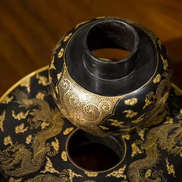 Black Lacquer Gold-Painted Cloud and Dragon Pattern Cup Stand - Image 3