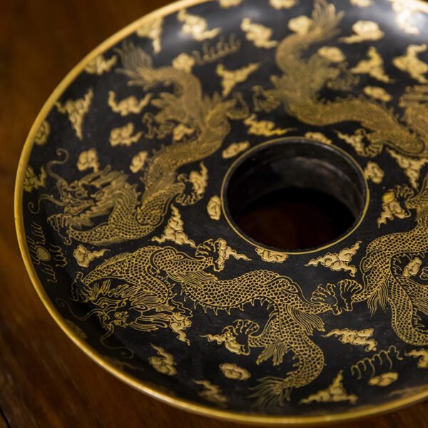 Black Lacquer Gold-Painted Cloud and Dragon Pattern Cup Stand - Image 4