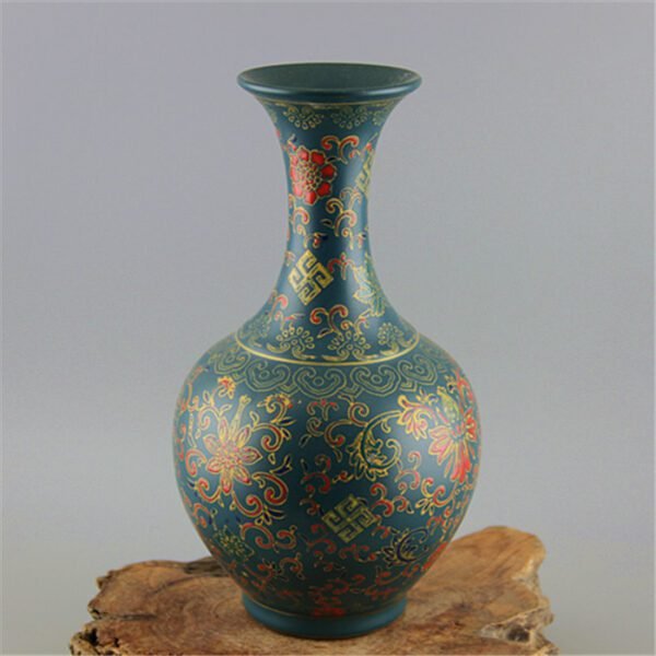 Peacock Green Enamel Floral Porcelain Vase Qing dynasty Qianlong - Image 2