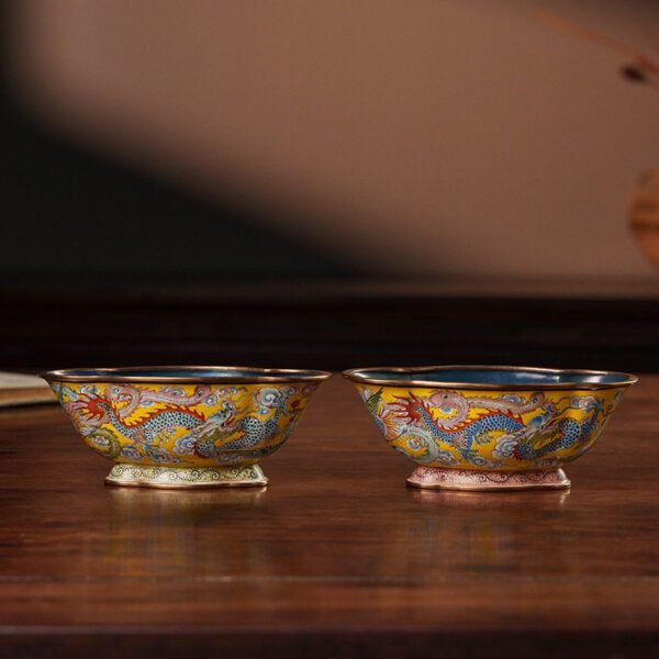 Cloisonné Enamel Hawthorn Cup with Dragon and Phoenix Motif - Image 3