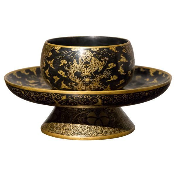 Black Lacquer Gold-Painted Cloud and Dragon Pattern Cup Stand