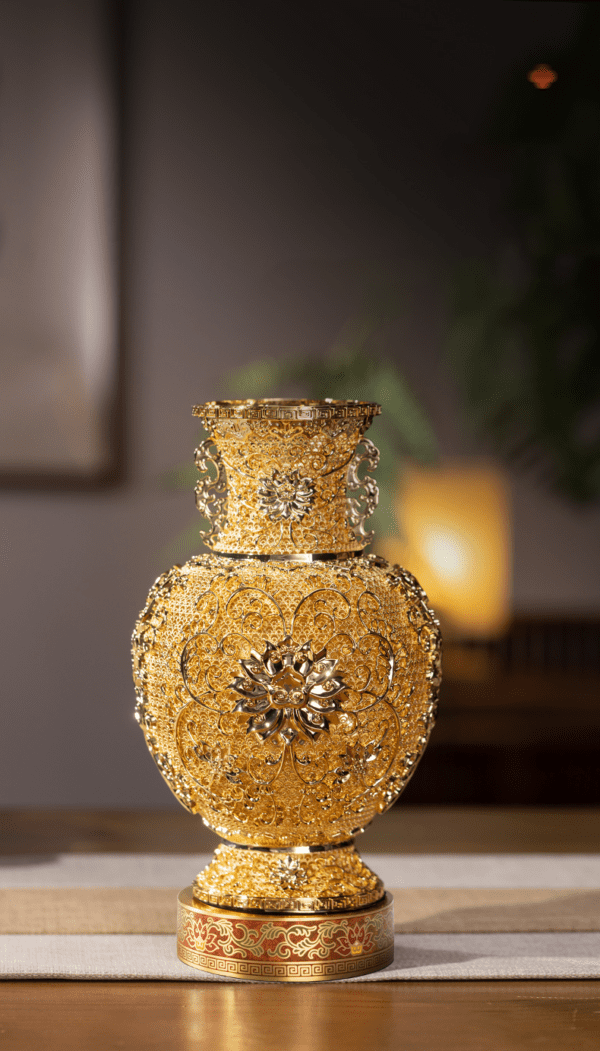 Handcrafted Brass Lotus Flower Vase Decorative Art Piece - Image 2