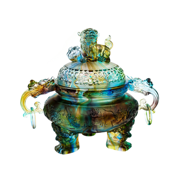 Antique style Glass Suanni beast Three Legged Incense Burner - Elegant Home Decor Sculpture