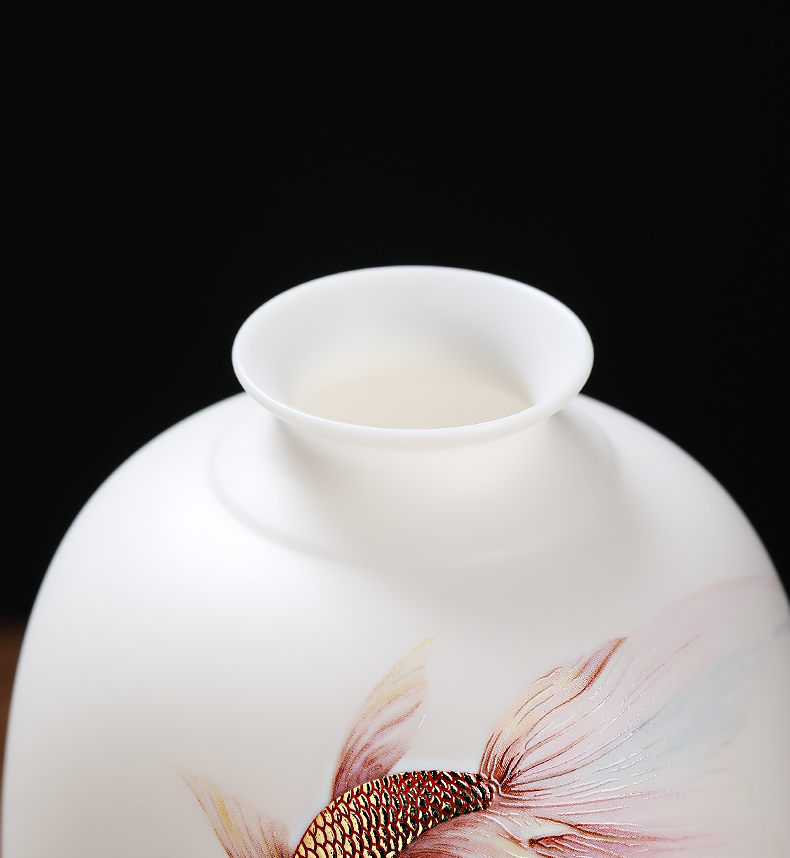 Golden Sparkle Goldfish on White Ceramic Vase - Decorative Home Ornament