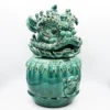 Green Ceramic Lion Head and Drum Art Sculpture - Unique Entryway Decor Gift - Image 3