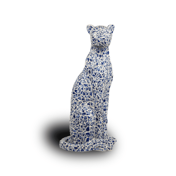 Handcrafted Mosaic Blue and White Porcelain Home Decor Piece - Leopard Ornament